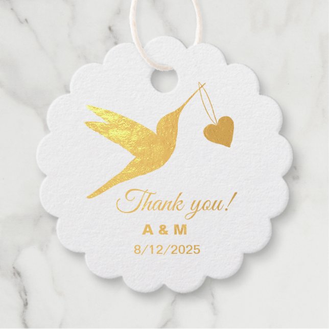 Customisable Hummingbird Gold Foil Favour Tags (Front)