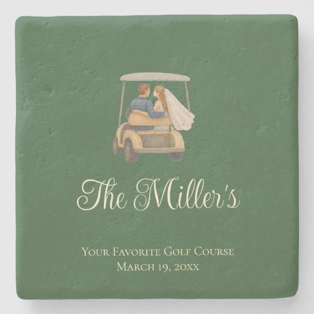 Customisable Hunter Green Golf Course Wedding  Stone Coaster (Front)