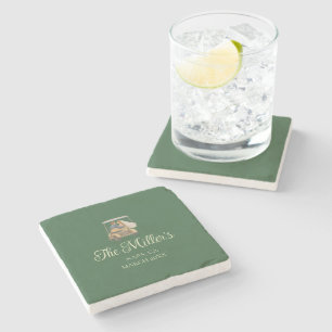 Customisable Hunter Green Golf Course Wedding Stone Coaster