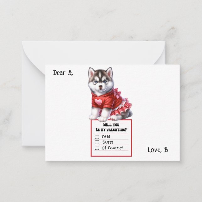 Customisable Husky Puppy Valentine  Card (Front)