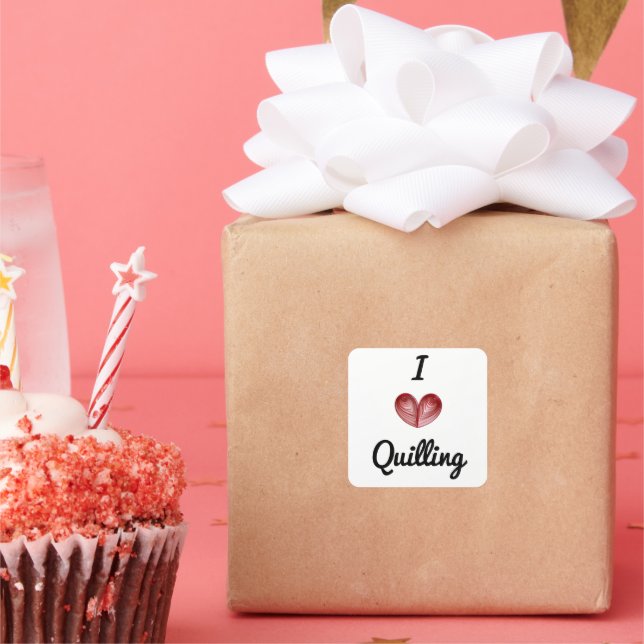 Customisable I heart Quilling 1.5" Square Stickers (Party)