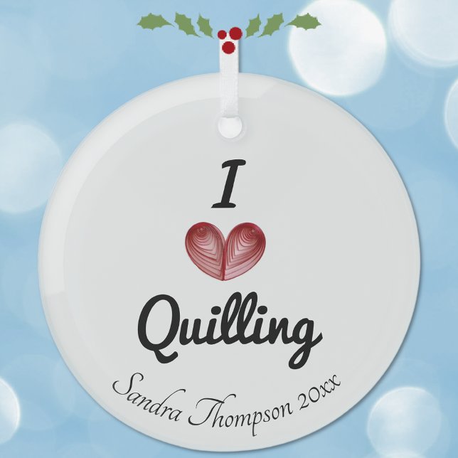 Customisable 'I heart Quilling' Keepsake Glass Tree Decoration (Creator Uploaded)