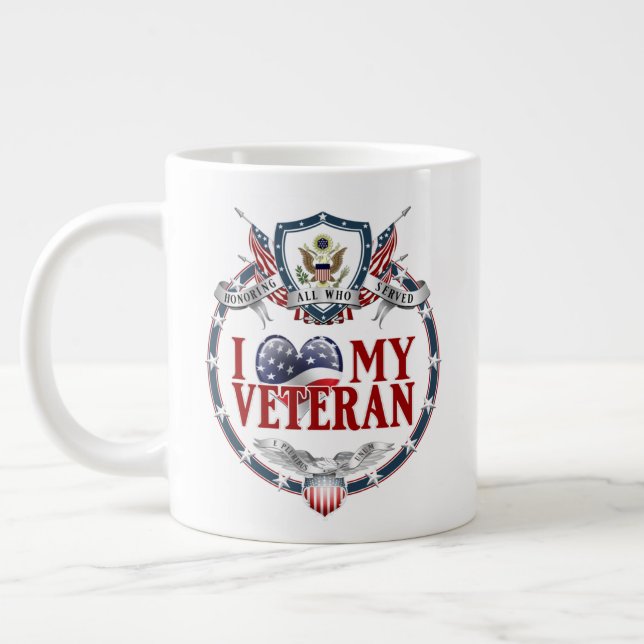 Customisable I Luv My Veteran 20oz Large Coffee Mug (Left)