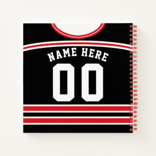 Customisable Ice Hockey Black & Red Jersey Notebook