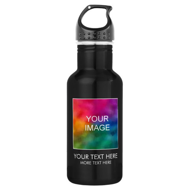 Customisable Image And Text Template Black 532 Ml Water Bottle (Front)