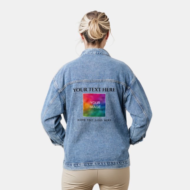 Customisable Image Photo Logo Text Template Womens Denim Jacket (Model)