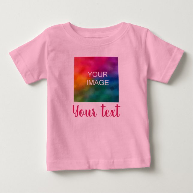 Customisable Image & Script Text Pink Template Baby T-Shirt (Front)