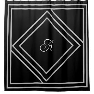 Customisable Initial and Grey Lines Shower Curtain