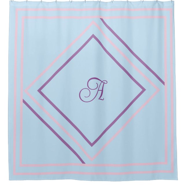 Customisable Initial and Grey Lines Shower Curtain (Front)