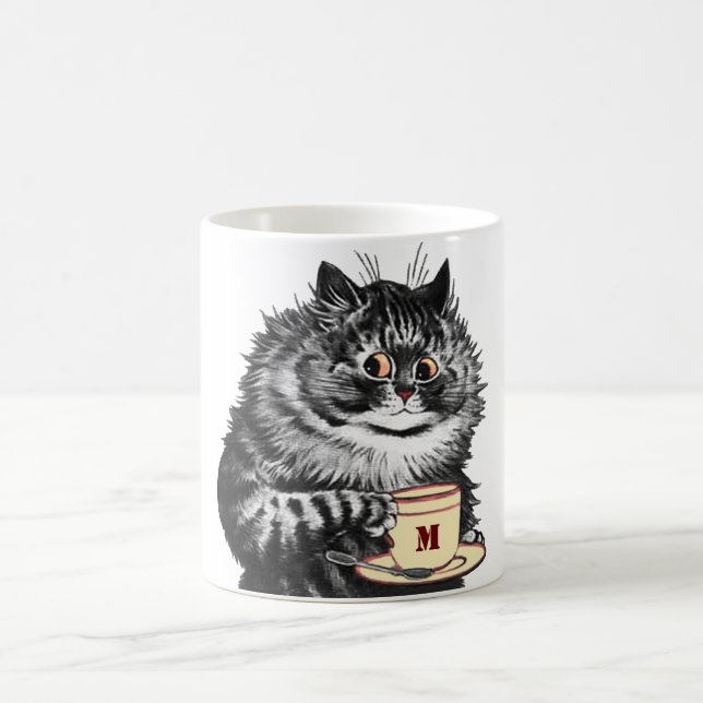 Customisable Initial, Coffee Lover Cat, Louis Wain Mug (Center)