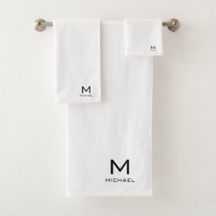 Customisable Initial Monogram Name Black White Bath Towel Set