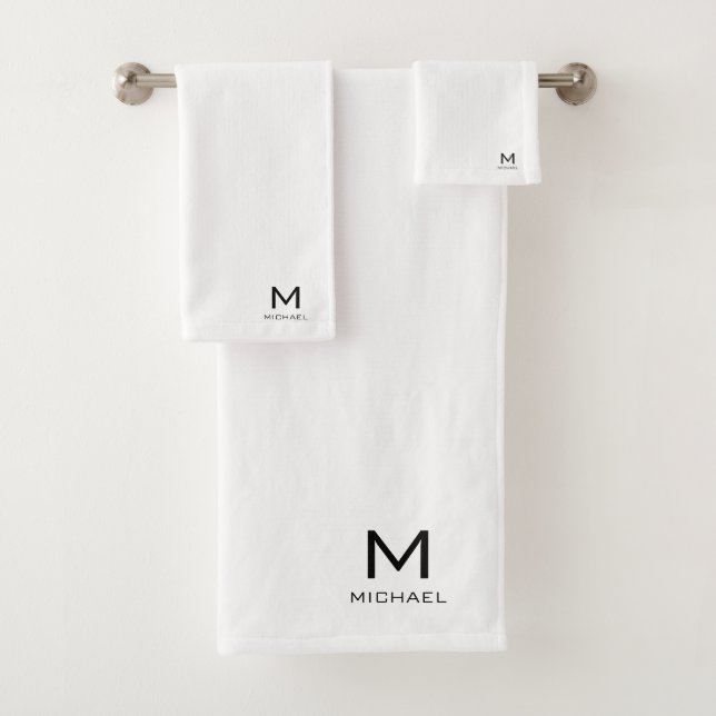 Customisable Initial Monogram Name Black White Bath Towel Set (Insitu)