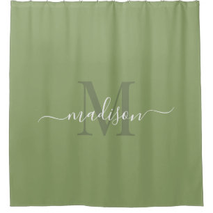 Customisable Initial & Name Deep Sage Green Shower Curtain