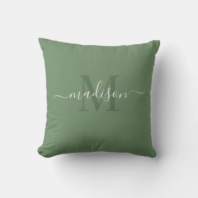 Customisable Initial & Name with Fern Green Cushion (Front)