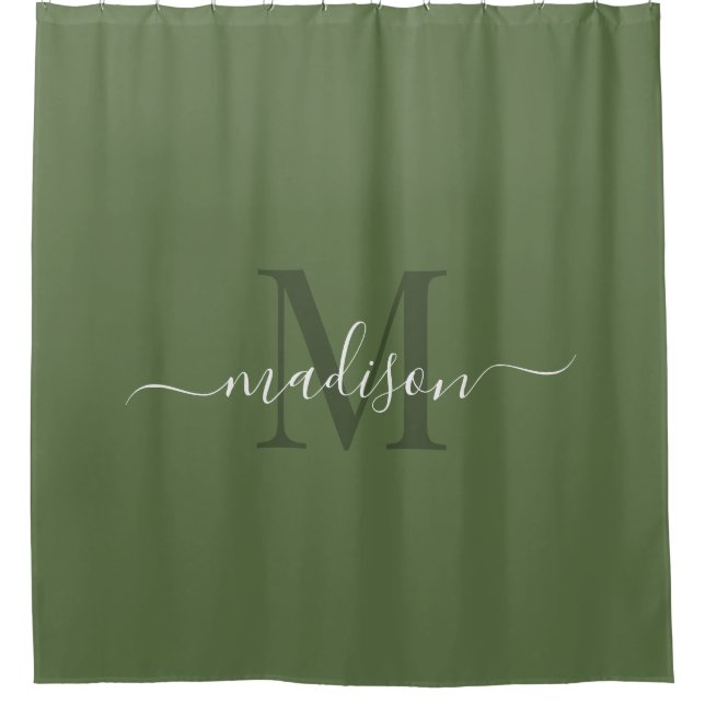 Customisable Initial & Name with Loden Green Shower Curtain (Front)