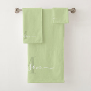 Customisable Initial & Name with Pale Sage Green Bath Towel Set