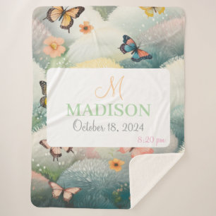 Customisable Insect With Name, Monogram & Birthday Sherpa Blanket