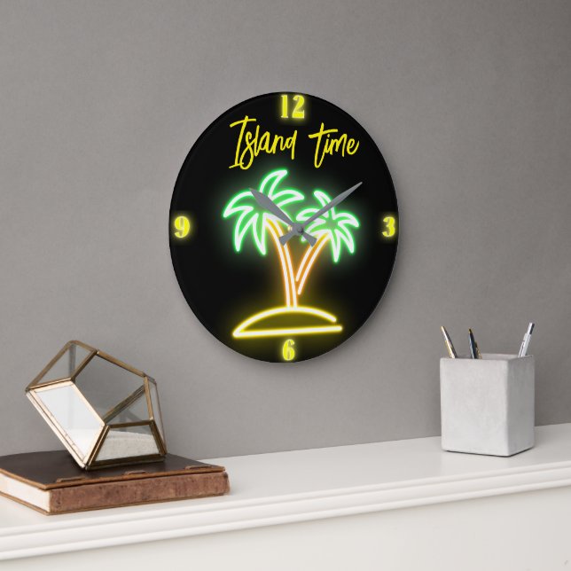 Customisable Island Time Faux Neon Clock (Office)