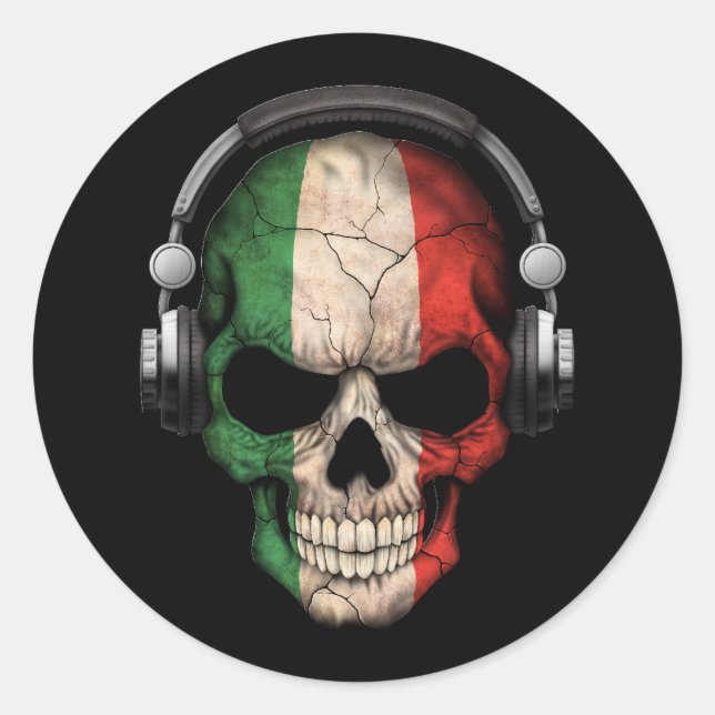 Customisable Italian Dj Skull with Headphones Classic Round Sticker (Front)