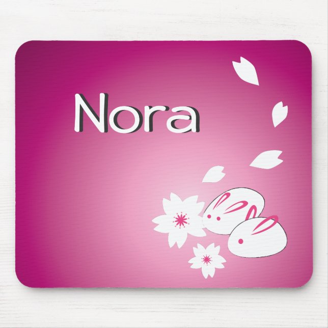 Customisable Japanese Snow Rabbits and Sakura Mouse Mat (Front)