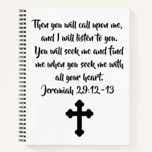 Customisable Jeremiah 29:12-13 Bible Verse & Cross Notebook