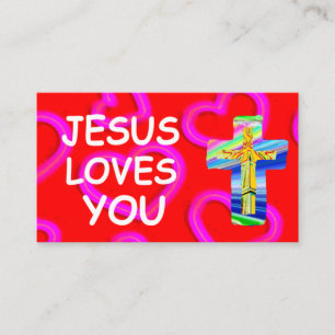Customisable Jesus Loves You With Christian Cross Business Card