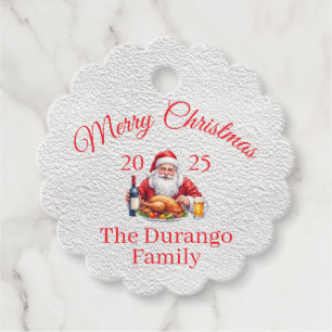Customisable Jolly Santa Claus Christmas Scalloped Favour Tags