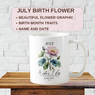 Customisable July Birthday Flower Water Lily Coffee Mug