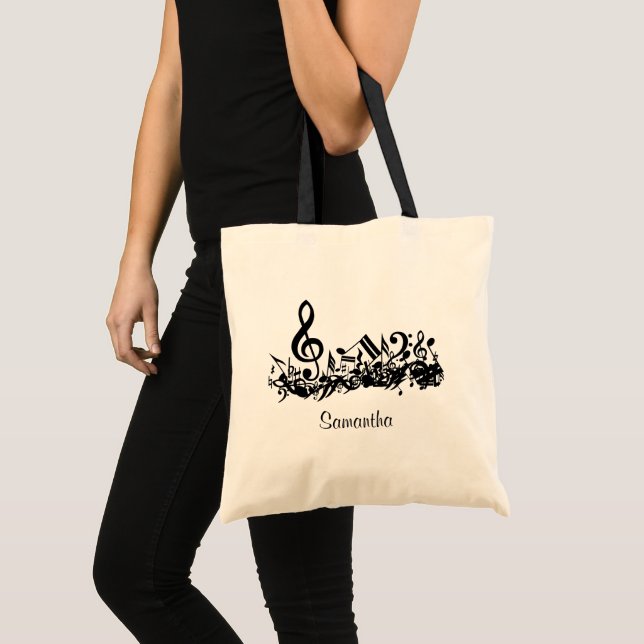 Customisable Jumbled Musical Notes Black and White Tote Bag (Front (Product))