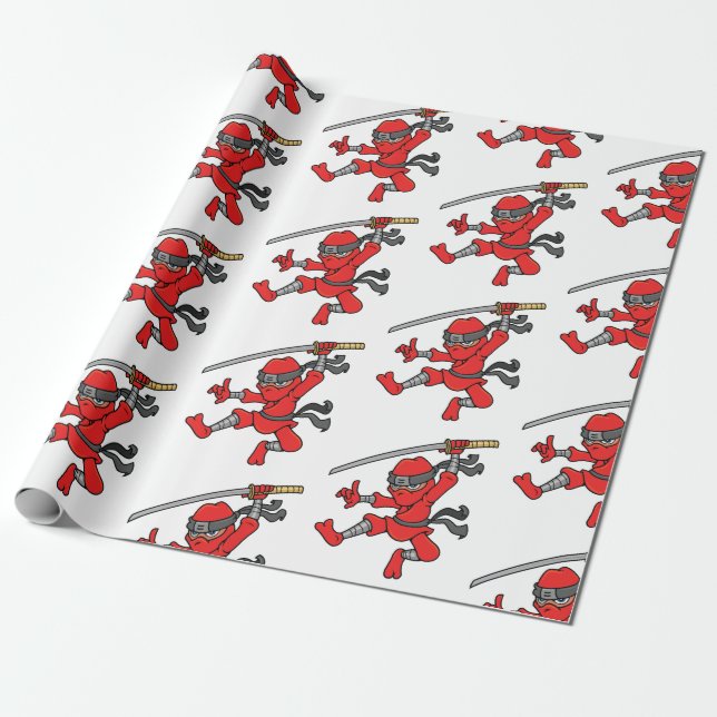 Customisable Jumping Ninja Design Wrapping Paper (Unrolled)