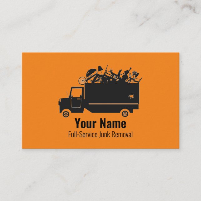 Customisable junk waste removal company orange business card (Front)