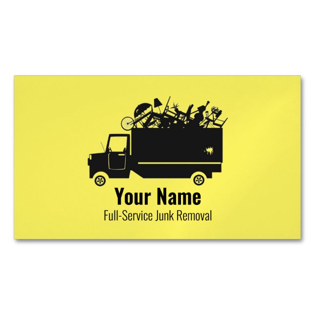 Customisable junk waste removal company yellow 	Magnetic business card (Front)