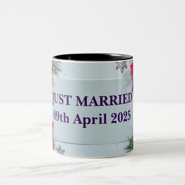 Customisable just married two tone floral mug (Center)