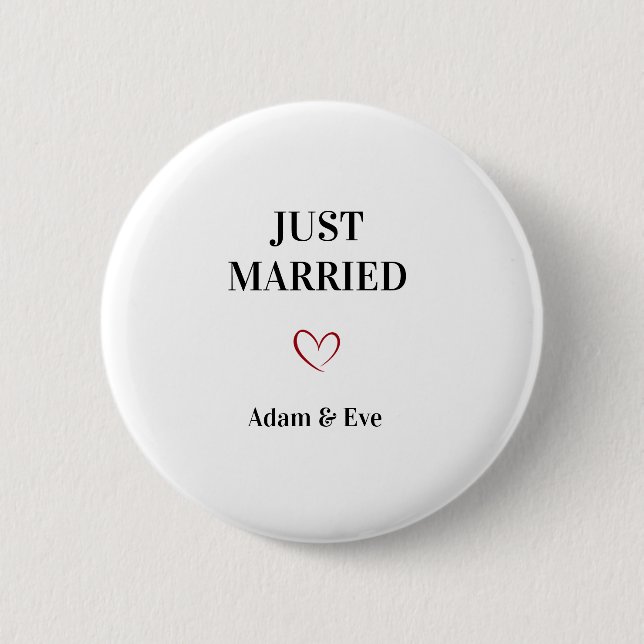 Customisable Just Married Wedding Button (Front)
