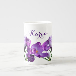 Customisable Karen name purple crocus floral fun Bone China Mug
