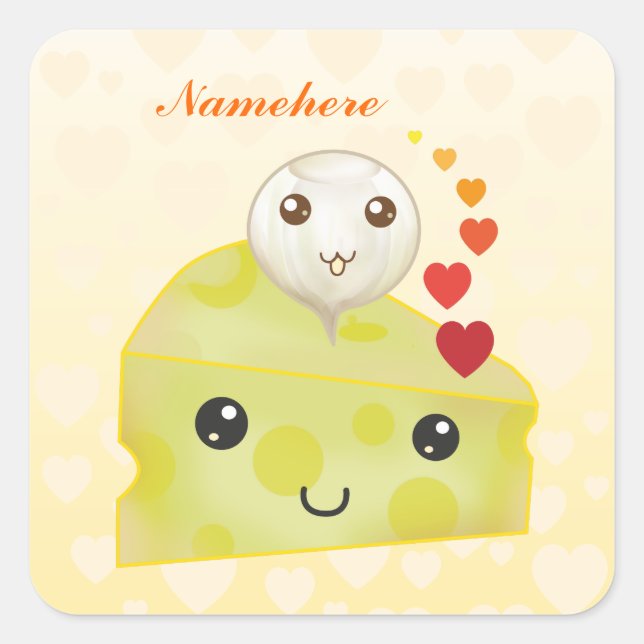 Customisable: Kawaii cheese & pickle Square Sticker (Front)