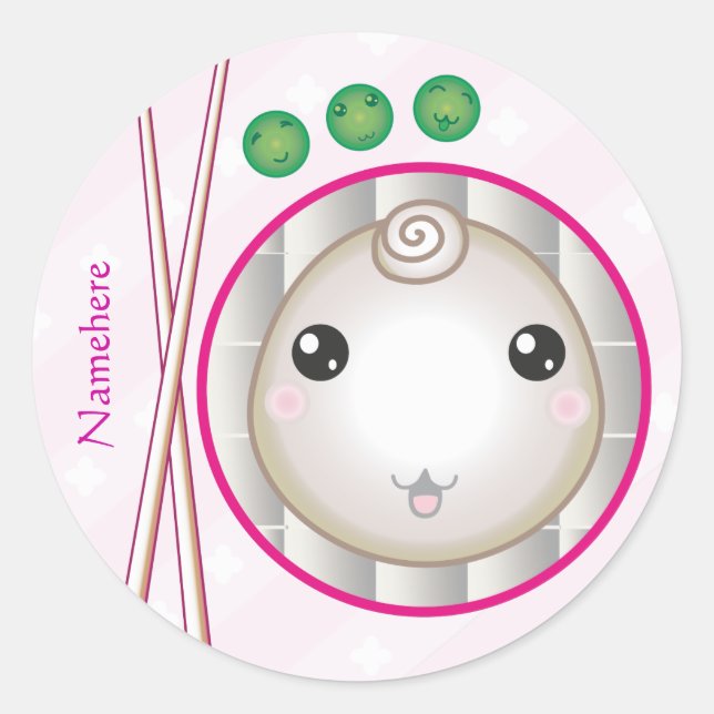 Customisable: Kawaii little dumpling Classic Round Sticker (Front)