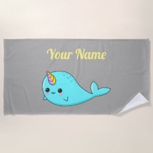 Customisable Kawaii Narwhal Beach Towel