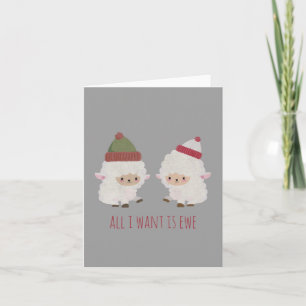 Customisable Kawaii Sheep in Christmas Beanie Card
