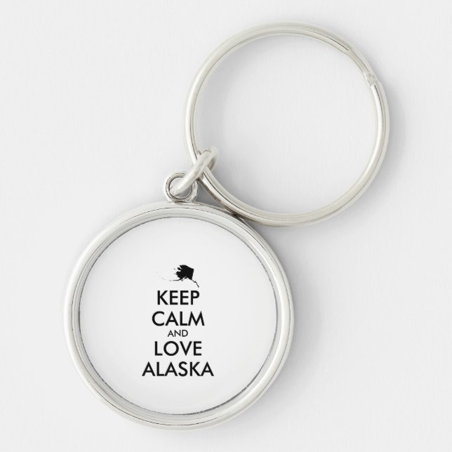 Customisable KEEP CALM and LOVE ALASKA Key Ring (Front)