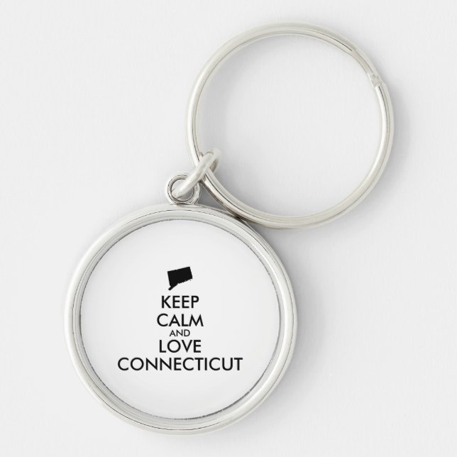 Customisable KEEP CALM and LOVE CONNECTICUT Key Ring (Front)
