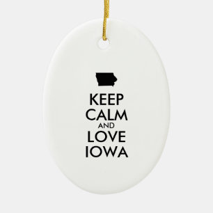 Customisable KEEP CALM and LOVE IOWA Ceramic Tree Decoration