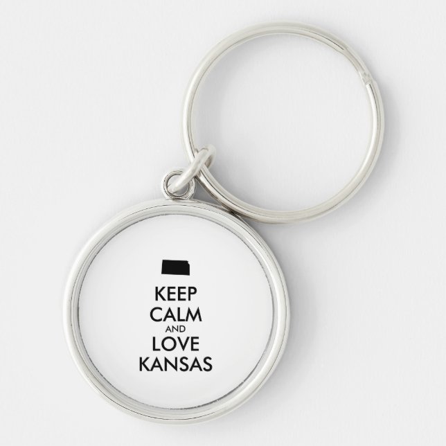 Customisable KEEP CALM and LOVE KANSAS Key Ring (Front)