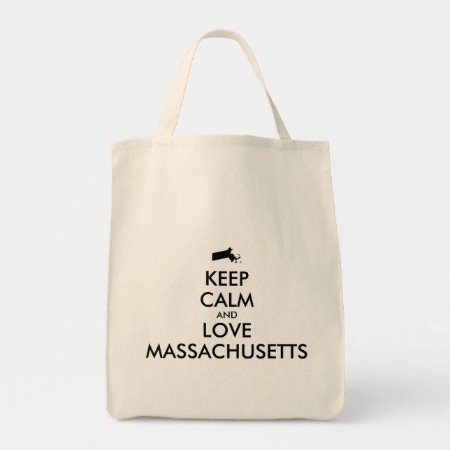 Customisable KEEP CALM and LOVE MASSACHUSETTS Tote Bag (Front)