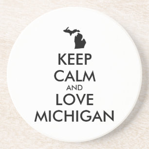 Customisable KEEP CALM and LOVE MICHIGAN Coaster
