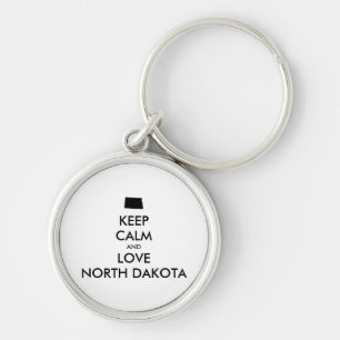 Customisable KEEP CALM and LOVE NORTH DAKOTA Key Ring