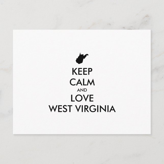 Customisable KEEP CALM and LOVE WEST VIRGINIA Postcard (Front)
