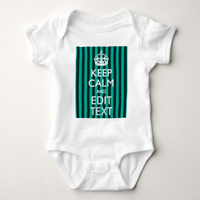 Customisable Keep Calm Your Text Turquoise Stripes Baby Bodysuit (Front)