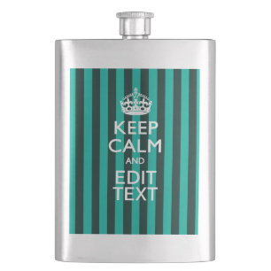 Customisable Keep Calm Your Text Turquoise Stripes Hip Flask