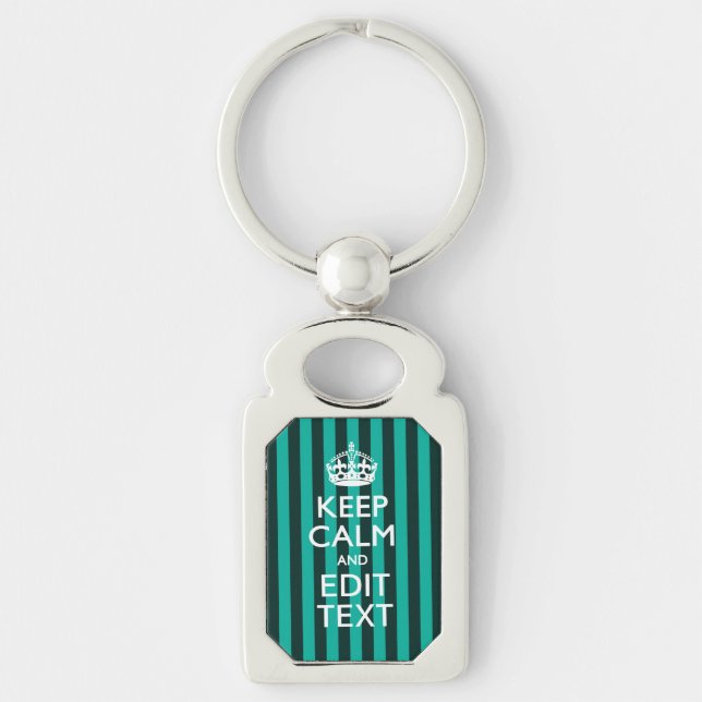 Customisable Keep Calm Your Text Turquoise Stripes Key Ring (Front)